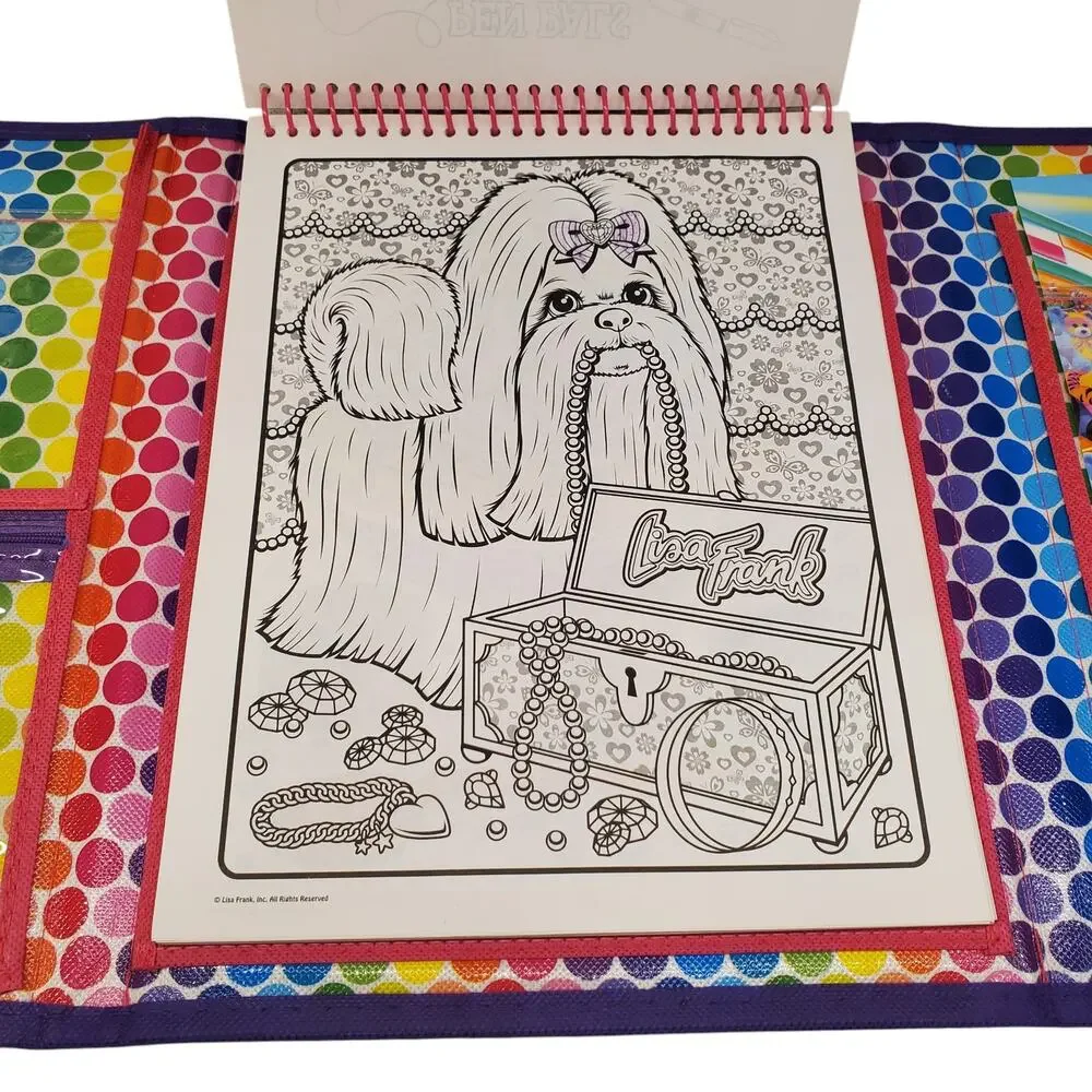 Lisa Frank Unicorn Tri Fold Portfolio 2016 Crayons Stickers Cat Leopard